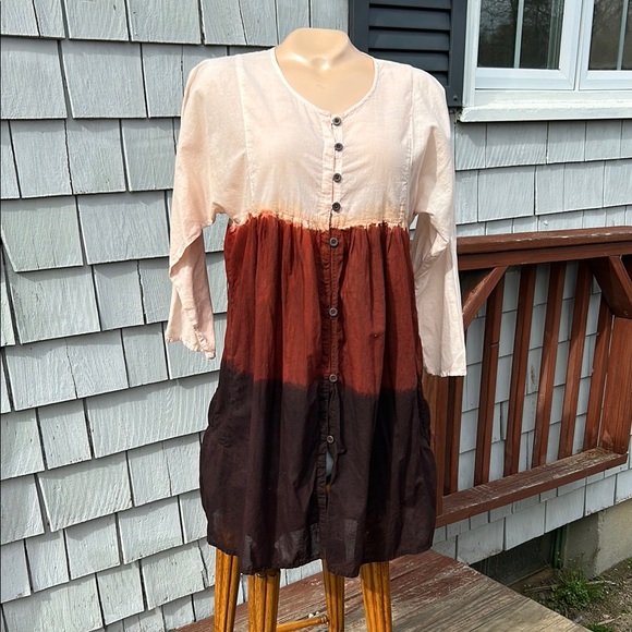 Gudrun Sjoden Dresses & Skirts - Gudrun Sjoden Cream and Brick Red Buttoned Long Sleeve Dress Size Med